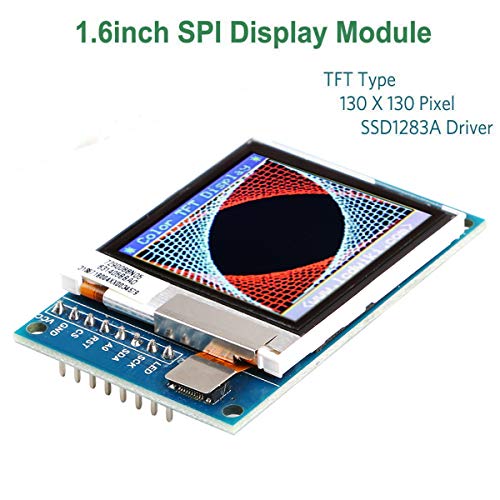 MakerHawk Arduino LCD 1.6inch SPI Display Module, Arduino LCD TFT Display, 130 X130 SPI LCD Screen, 3.3V 5V SSD1283A Driver for Arduino D1 Mini