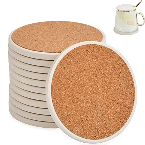 12 Pcs Ceramic Tiles for Crafts Coasters, Absorbent Stone Coaster Blanks for Crafts, 4inch Ceramic White Tiles Unglazed with Cork Backing Pads, Decorate Your Own Coaster DIY Project