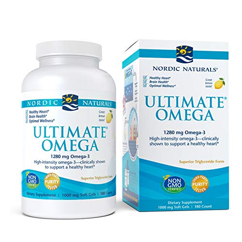 Nordic Naturals Ultimate Omega, Lemon Flavor - 1280 mg Omega-3-180 Soft Gels - High-Potency Omega-3 Fish Oil with EPA & DHA - Promotes Brain & Heart Health - Non-GMO - 90 Servings