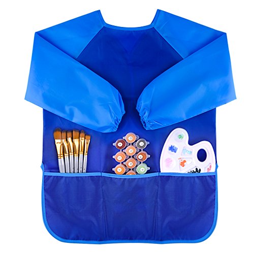 KUUQA Waterproof Children Art Smock Kids Art Aprons with 3 Roomy Pockets,Painting Supplies (Paints and Brushes not Included)