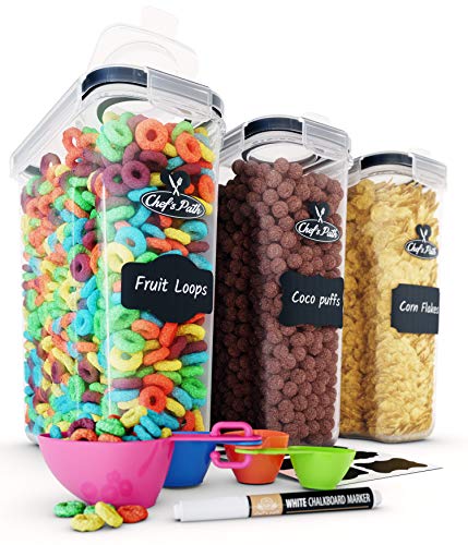 Cereal Container Storage Set - Airtight Food Storage Containers, 8 Labels, Spoon Set & Pen, Great for Flour - BPA-Free Dispenser Keepers (135.2oz) - Chef’s Path (3)