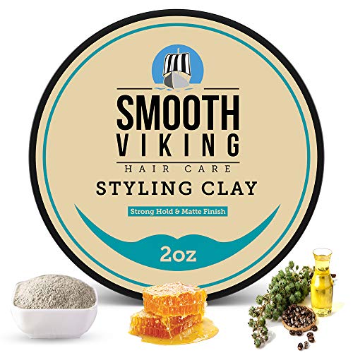Smooth Viking Hair Clay for Men - Non-Greasy Hair Styling Clay for Matte Finish and Strong Hold - Natural Pliable Molding Cream for Modern Hairstyles - Shine-Free Mens Hair Wax Product - 2 Ounces