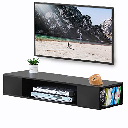 FITUEYES Black Wall Mounted Media Console Floating TV Stand Component Shelf DS210003WB