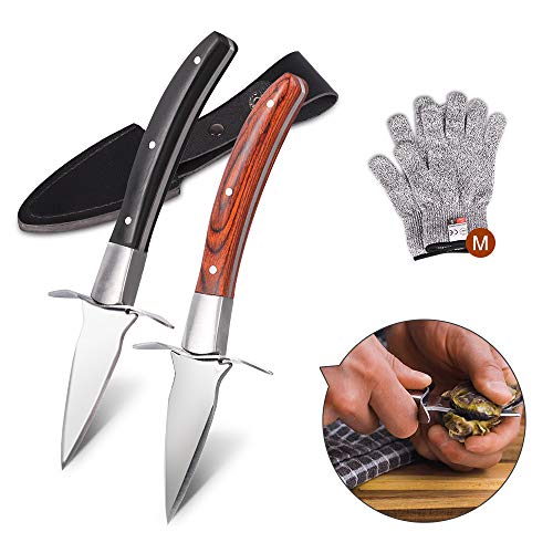 Oyster Knife,Oyster Knife Shucker Set Oyster Shucking Knife and Gloves Cut Resistant(2 knives And 2 pairs of gloves),Seafood Opener Kit Tools (M-glove)