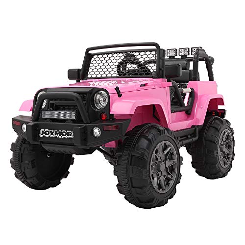 JOYMOR Ride on Truck, Extra Wider Seat Kids Car w/ 2.4G Parental Remote Control, 12V Kids Electric Motorized Toddler Truck Toy, Adjustable Speeds, MP3 Player, LED, Horn (Pink)