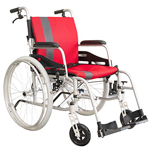 Hi-Fortune Magnesium Wheelchair 21lbs Lightweight Self-propelled Chair with Travel Bag and Cushion, Portable and Folding, 17.5” Seat, 21lbs
