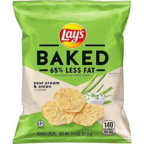 Lay's Oven Baked Sour Cream & Onion Flavored Potato Crisps, 1.125 Ounce (Pack of 64)