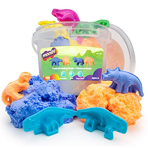 USA Toyz Moosh Fluffy Modeling Clay - Soft Foam Non Drying Clay w/ 4 Dinosaur Molds (Blue/Orange)
