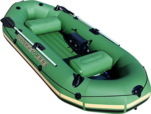 Bestway HydroForce Voyager 1000 Inflatable Jon Boat | Raft Includes Oars, Cushioned Seats, & Built-in Storage Compartment | Fits Up to 3 People