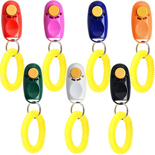 Coolrunner 7pcs 7 Color Universal Animal Pet Dog Training Clicker with Wrist Bands Strap, Assorted Color Dog Clickers for Pet Dog Training & Obedience Aid