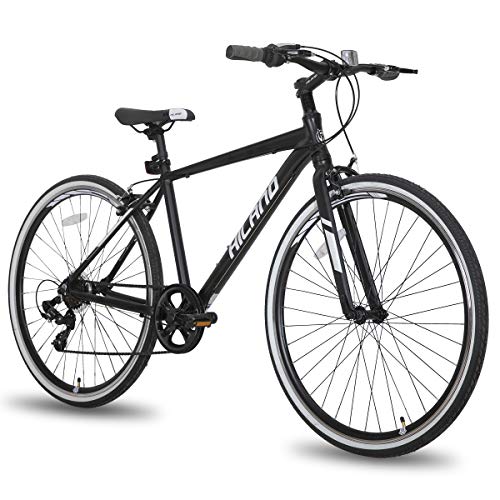 Hiland Hybrid Bike Urban City Commuter Bicycle for Men Comfortable Bicycle 700C Wheels with 7 Speeds Black