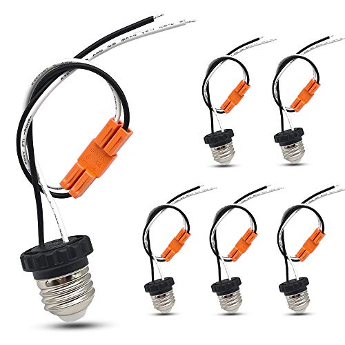 E26 Socket Adapter, Medium Base Screw In Light Bulb Socket Pigtail for Led Ceiling Lights Downlight Retrofit Power Adapter Black (6 Pack)