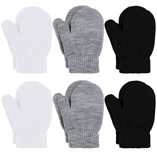 URATOT 6 Pairs Toddler Knitted Mittens Magic Stretch Gloves Winter Warm Knitted Soft Baby Mittens