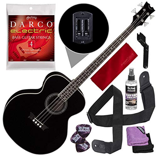 Dean Acoustic-Electric Bass, Classic Black with Guitar Care Kit & Accessory Bundle