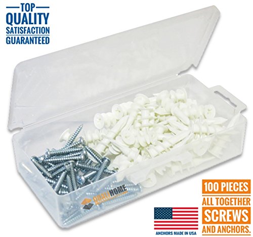 Best Quality Plastic Self Drilling Drywall Anchors with Screws Kit, 100 Pieces All Together, Anchors Made in USA
