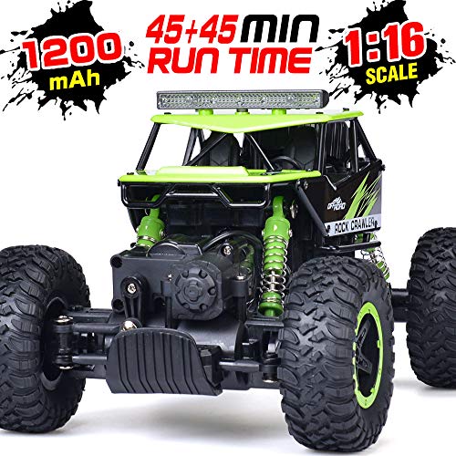 RC Car, NQD Remote Control Monster Truck, 2.4Ghz 4WD Off Road Rock Crawler Vehicle, 1:16 All Terrain Rechargeable Electric Toy for Boys & Girls Gifts (Green)