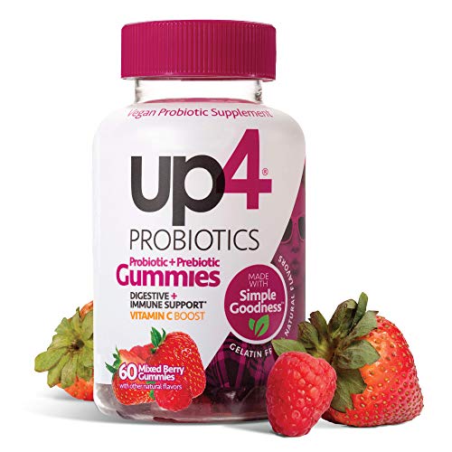up4 Probiotic Gummies for Adults | Digestive and Immune Support | Gelatin-Free, Vegan, Non-GMO| with prebiotic and Vitamin C | 60 Count