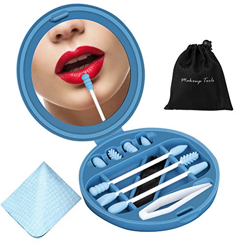 TACTEI Compact Travel Mirror, Handheld Mini Cosmetic Mirror with Reusable Silicone Cotton Swabs, Small Folding Hand Mirror for Makeup, Handbag, Pocket, Purse, Portable