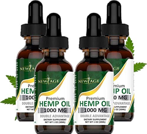 (4-Pack) Hemp Oil Extract for Pain, Anxiety & Stress Relief - 1000mg of Organic Hemp Extract - Grown & Made in USA - 100% Natural Hemp Drops - Helps with Sleep, Skin & Hair