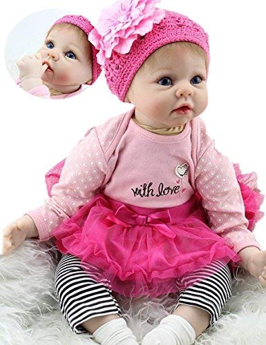 Handmade Reborn Baby Doll Girl Look Real Silicone Vinyl 22 Inches Lifelike Weighted Body Real Life Rose Red Outfit