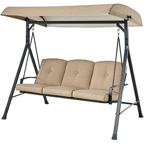 Mainstays Forest Hills 3-Seat Cushion Canopy Porch Swing, Tan