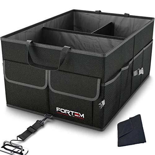 Fortem Car Trunk Organizer, Collapsible Storage, Non Slip Bottom, Securing Straps (Black)