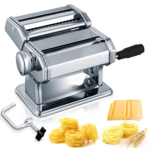 Pasta Machine, Sailnovo 150 Roller Manual Pasta Maker with 7 Adjustable Thickness Setting, 2 Size Stainless Cutter, Clamp, and Hand Crank, Perfect for Homemade Spaghetti Lasagna or Dumpling Skins