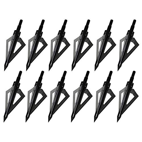 Sinbadteck Hunting Broadheads, 12PCS 3 Blades Archery Broadheads 100 Grain Screw-in Arrow Heads Arrow Tips Compatible with Crossbow and Compound Bow (Black)