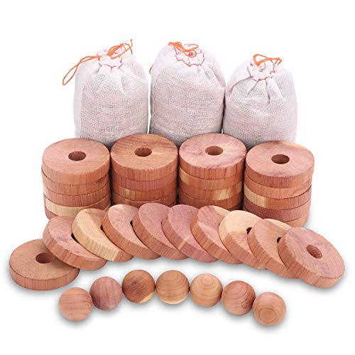 Homode Moth Protection Cedar Hanger Rings, Aromatic Cedar Balls and Cedar Sachets for Closets and Drawers Storage, 40-Pieces Combo Pack
