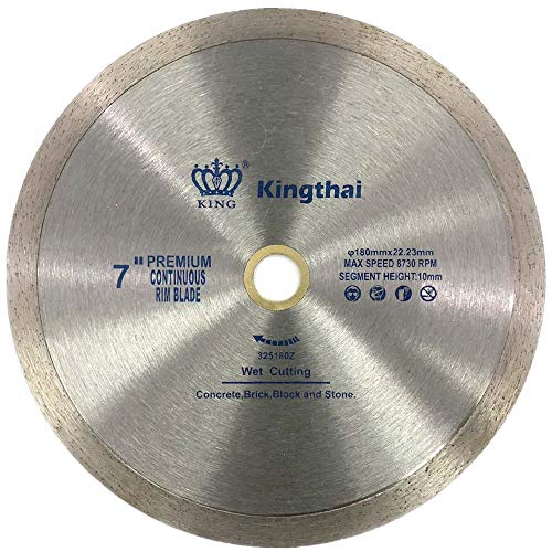 Kingthai 7 Inch Continuous Rim Diamond Saw Blade for Cutting Porcelain Tiles Ceramic,Wet Cutting,7/8'-5/8' Arbor