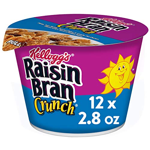 Kellogg's Raisin Bran Crunch, Breakfast Cereal in a Cup, Original, Good Source of Fiber, Bulk Size, 12 Count (Pack of 2, 16.8 oz Trays)