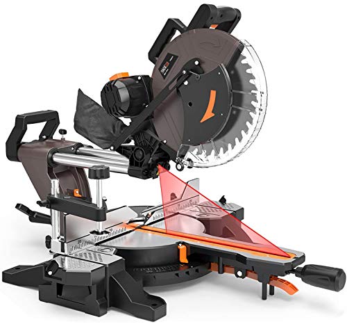 12-Inch TACKLIFE Sliding Compound Miter Saw, Double-Bevel Cutting (-45°-0°-45°), 15-Amp Miter Saw with Laser Guide, Extensible Table, Dust Bag, 40T Blade for Versatile Material Cutting