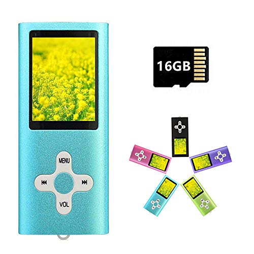 MP3 Player MP4 Player with a 16GB Micro SD Card, Runying Portable Music Player Support up to 64GB, Mini USB Port 1.8 LCD, with Photo Viewer, E-Book Reader, Voice Recorder & FM Radio Video(Blue)