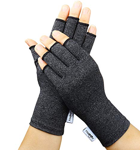 2 Pairs Arthritis Gloves, Compression Gloves for Rheumatoid & Osteoarthritis,Joint Pain Relief, Carpal Tunnel Wrist Support,Computer Typing,Fingerless Gloves for Women (Black, Medium)