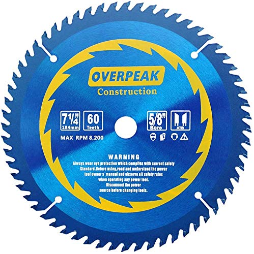 OVERPEAK 7-1/4inch Circular Saw Blade 60 Tooth Non-Ferrous Metal Cutting Saw Blades with 5/8-Inch Arbor and PermaShield Coating