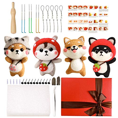 Needle Felting Kit for Beginners, Needle Felting Starter Kit with 6 Pcs Colorful Needle Felting Needles and Instructions, Wool Felting Supplies for Christmas, Children's Day, Other Festival and Crafts