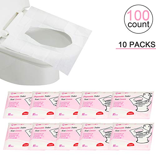 Flushable Paper Toilet Seat Covers, 10 Travel Packs (100 Covers), Each Pack contains 10 Paper Seat Covers, Hygienic, Disposable, Pocket Size for Kids Pregnant Mom Travel Hotel Public Toilets