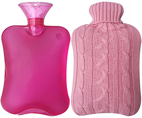 Attmu Classic Rubber Transparent Hot Water Bottle 2 Liter with Knit Cover - Pink