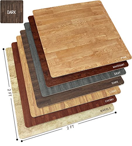 Sorbus Wood Floor Mats Foam Interlocking Wood Mats Each Tile 4 Square Feet 3/8-Inch Thick Puzzle Wood Tiles with Borders – for Home Office Playroom Basement (12 Tiles 48 Sq ft, Wood Grain - Dark)