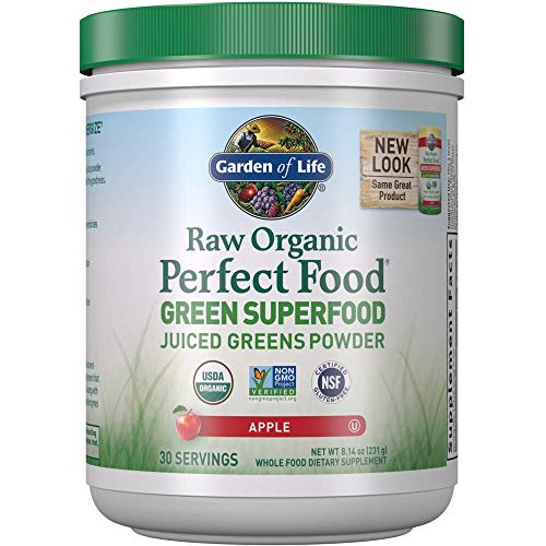 Garden of Life Raw Organic Perfect Food Green Superfood Juiced Greens Powder - Apple, 30 Servings (Packaging May Vary) - Vegan Gluten Free Whole Food Dietary Supplement, Plus Probiotics & Enzymes