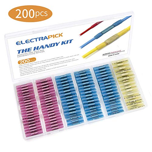 200PCS Heat Shrink Butt Connectors Terminals, ELECTRAPICK Insulated Waterproof Electrical Wire Terminals Kit Marine Automotive Wire Connectors Crimp Terminals (3 Colors / 3 Sizes)