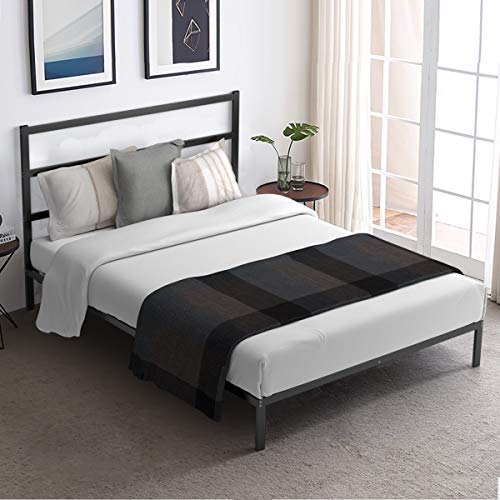 Giantex Black Metal Bed Frame with Headboard Queen Size, Heavy Duty Platform Bed Platform, Wood Slat Support-Noise Free & Under Bed Storage, Easy Assembly, Mattress Foundation
