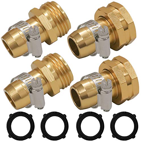 Hourleey Garden Hose Repair Connector with Clamps, Fit for 3/4' or 5/8' Garden Hose Fitting, 2 Set