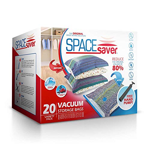 Spacesaver Premium Vacuum Storage Bags (5 x Small, 5 x Medium, 5 x Large, 5 x Jumbo) (80% More Storage Than Leading Brands) Free Hand Pump for Travel! (Variety 20 Pack)