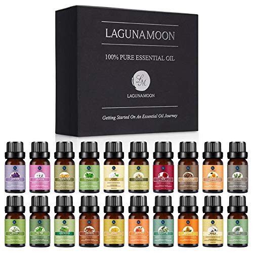 Lagunamoon Premium Essential Oils Set,Top 20 Pure Natural Aromatherapy Oils Lavender Frankincense Peppermint Rose Rosemary Sandalwood