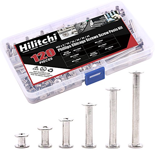 Hilitchi 60-Set M5 x 5/10 / 15/25 / 35/45 Phillips Chicago Screw Binding Screws Posts Assortment Kit for Scrapbook Photo Albums Binding and Leather Saddles Purses Belt Repair