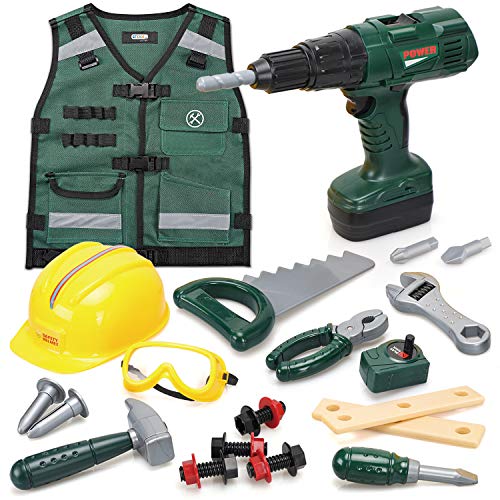 STEAM Life Kids Tool Set - Battery Powered Toy Drill - Pretend Play Toy Tool Set for Toddlers with Tool Vest, Hard Hat, Drill, Toy Tools - Play Tools for Kids 3 4 5 6 7