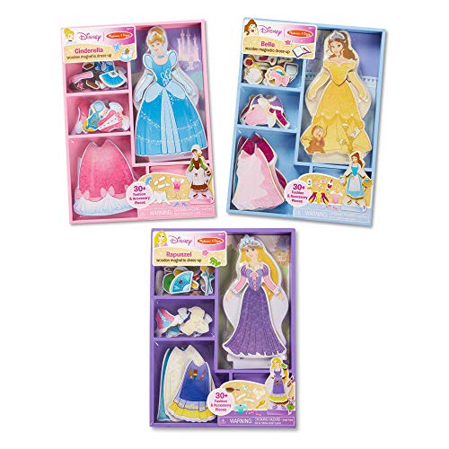 Melissa & Doug Disney Cinderella, Belle & Rapunzel Magnetic Dress Up Bundle
