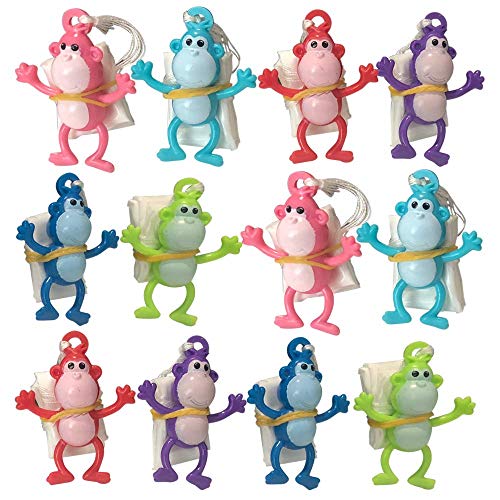 ArtCreativity Mini Monkey Paratroopers with Parachutes, Pack of 12, Vinyl Parachute Toys in Assorted Colors, Durable Plastic Guys Playset, Fun Zoo Animal Themed Party Favors for Boys and Girls