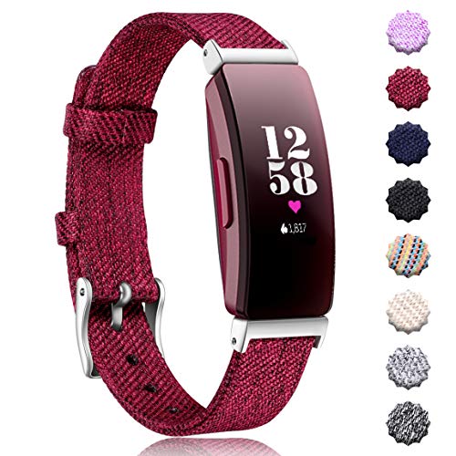 Maledan Bands Compatible with Inspire 2/ Inspire HR and Inspire Fitness Activity Tracker for Women Men, Durable Woven Fabric Watch Band Replacemen Strap Wristband, Small, Wine Red